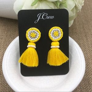 J. Crew Yellow Beaded Thread Tassel Drop Earrings